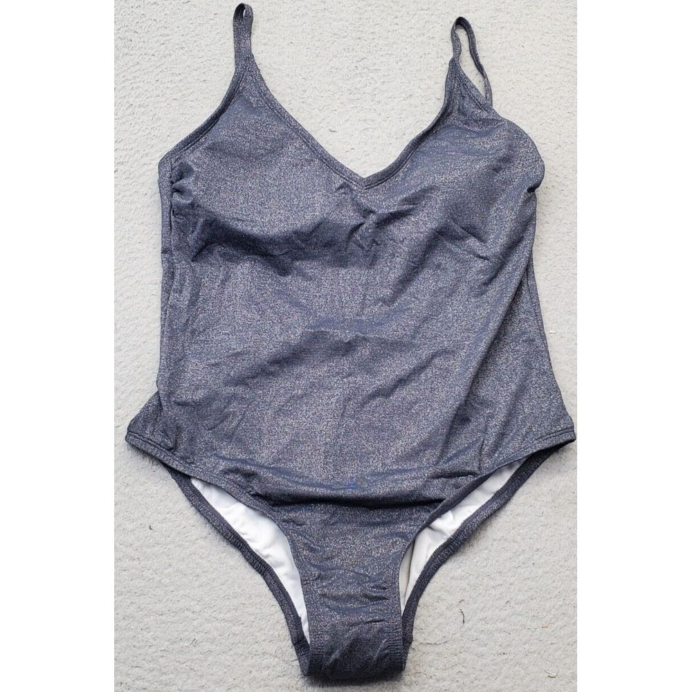 Kona Sol Swimsuit Womens Large Gray Shimmer Bow Back‎ Medium Coverage One Piece